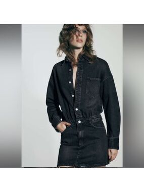 NWT Zara Black Denim Shirtdress